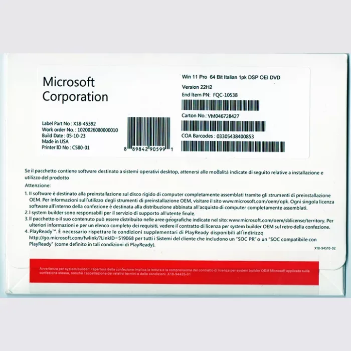 MICROSOFT WINDOWS 11 PRO BOX FQC-10538
